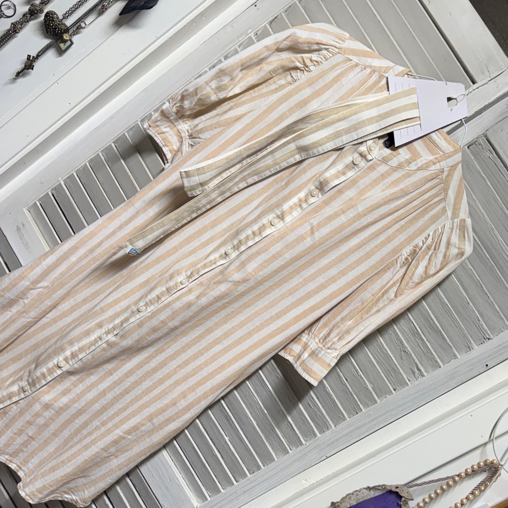 Striped Beige and White Button-Up Dress